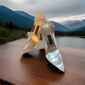 NIB Jessica Rich Women Sz 38 Fancy Pointed Toe Clear Stiletto Pump Silver Heels